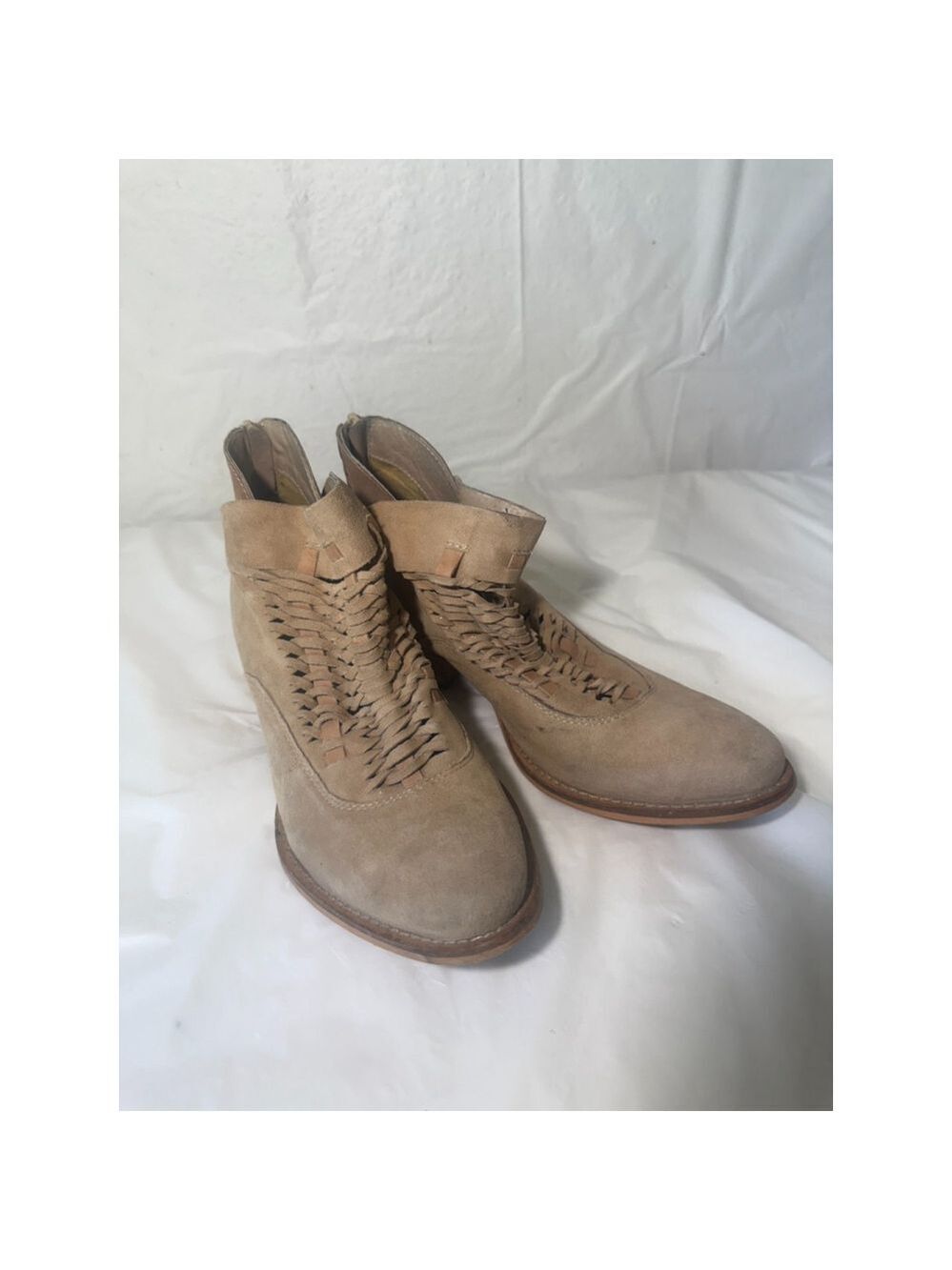 Rebels Leather western Ankle Booties Size 8 Women's Tan Brown Woven Nubuck